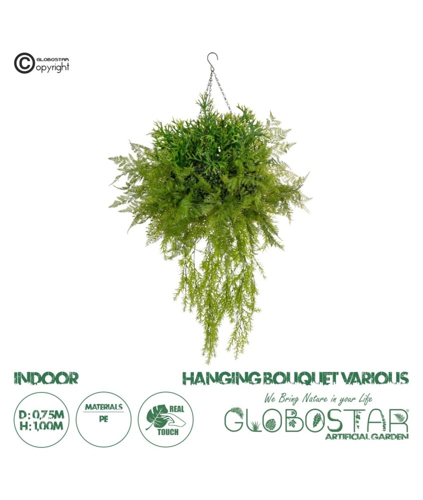 GloboStar® Artificial Garden BOUQUET VARIOUS HANGING PLANT 20625 Τεχνητό Κρεμαστό Διακοσμητικό Φυτό Μιξ Μ75 x Π75 x Y100cm